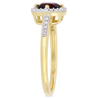 6.0mm Garnet and 0.144 CT. T.W. Diamond Cushion Frame Ring in 10K Gold