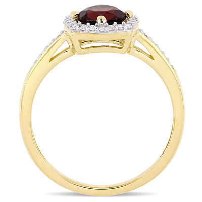 6.0mm Garnet and 0.144 CT. T.W. Diamond Cushion Frame Ring in 10K Gold