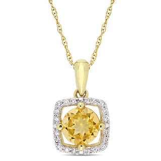 6.0mm Citrine and 0.10 CT. T.W. Diamond Cushion Frame Pendant in 10K Gold - 17"