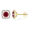 Thumbnail Image 0 of 5.0mm Lab-Created Ruby and 0.072 CT. T.W. Diamond Cushion Frame Stud Earrings in 10K Gold