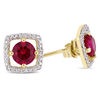 Thumbnail Image 1 of 5.0mm Lab-Created Ruby and 0.072 CT. T.W. Diamond Cushion Frame Stud Earrings in 10K Gold