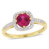 6.0mm Lab-Created Ruby and 0.144 CT. T.W. Diamond Cushion Frame Ring in 10K Gold