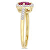 6.0mm Lab-Created Ruby and 0.144 CT. T.W. Diamond Cushion Frame Ring in 10K Gold