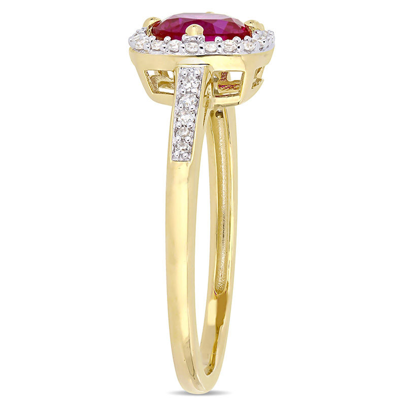 6.0mm Lab-Created Ruby and 0.144 CT. T.W. Diamond Cushion Frame Ring in 10K Gold|Peoples Jewellers