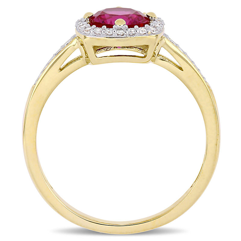 6.0mm Lab-Created Ruby and 0.144 CT. T.W. Diamond Cushion Frame Ring in 10K Gold|Peoples Jewellers