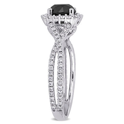 1.50 CT. T.W. Enhanced Black and White Diamond Cushion Frame Twist Engagement Ring in 14K White Gold