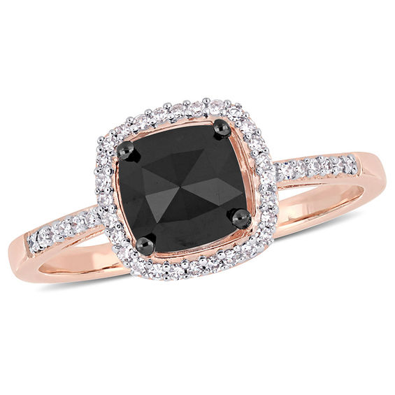 1.02 CT. T.W. Cushion-Cut Enhanced Black and White Diamond Frame Engagement Ring in 14K Rose Gold