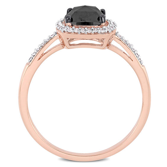 1.02 CT. T.W. Cushion-Shaped Enhanced Black and White Diamond Frame Engagement Ring in 14K Rose Gold