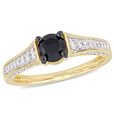 1.00 CT. T.W. Enhanced Black and White Diamond Tapered Shank Engagement Ring in 14K Gold