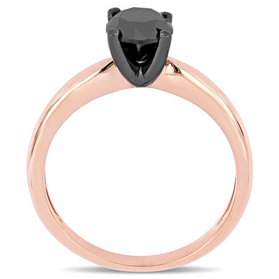 1.00 CT. Black Diamond Solitaire Engagement Ring in 14K Rose Gold