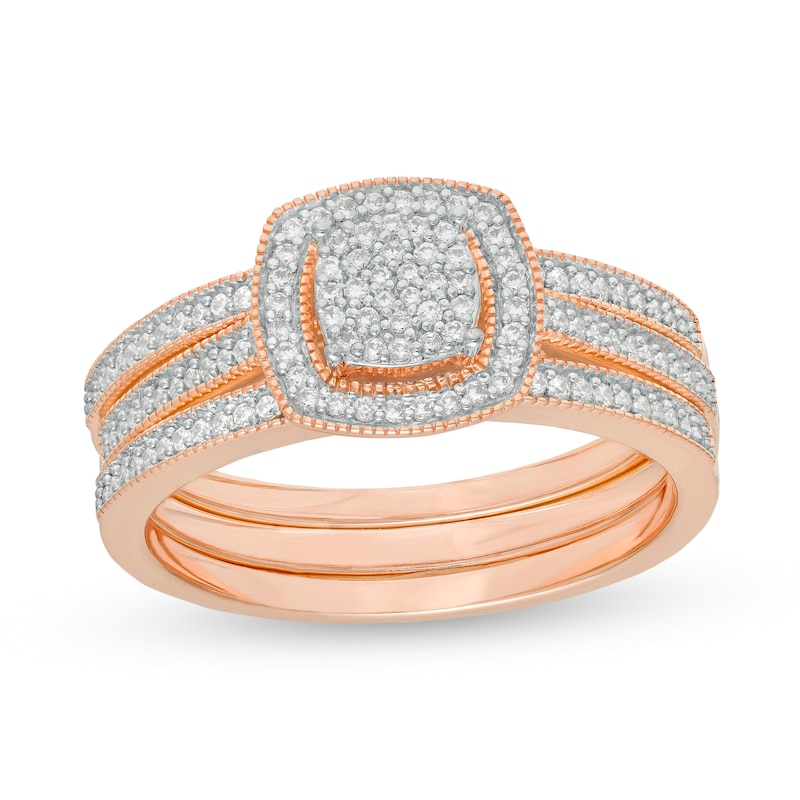 0.30 CT. T.W. Composite Diamond Square Frame Three Piece Bridal Set in 10K Rose Gold|Peoples Jewellers
