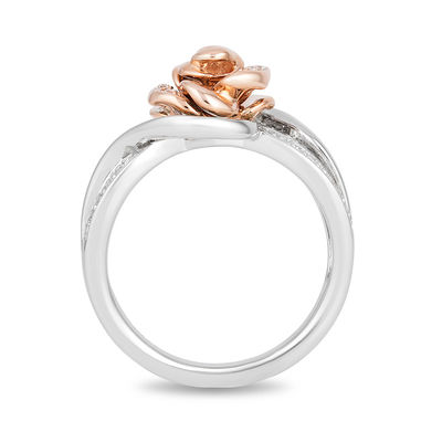 Enchanted Disney Belle 0.23 CT. T.W. Diamond Rose Bypass Swirl Ring in Sterling Silver and 10K Rose Gold