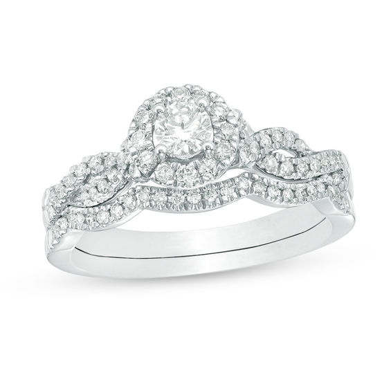 0.45 CT. T.W. Diamond Frame Twist Bridal Set in 10K White Gold