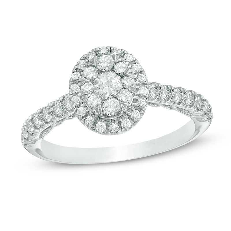 0.75 CT. T.W. Composite Diamond Oval Frame Engagement Ring in 14K White Gold|Peoples Jewellers