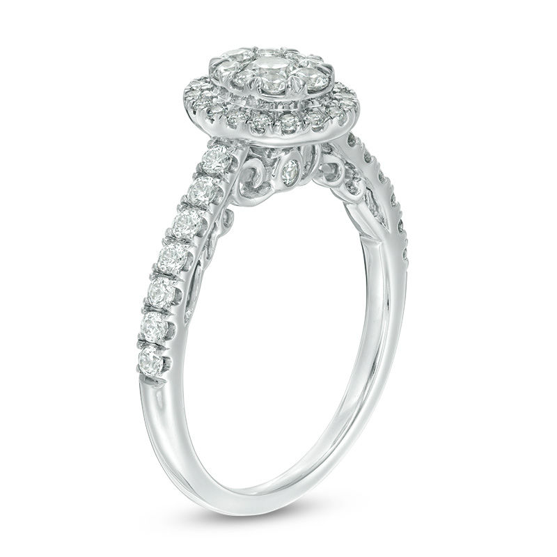 0.75 CT. T.W. Composite Diamond Oval Frame Engagement Ring in 14K White Gold