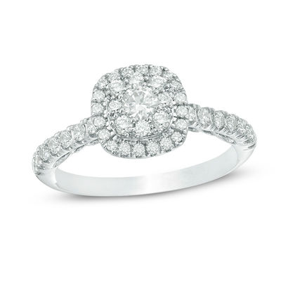 0.75 CT. T.W. Composite Diamond Cushion Frame Engagement Ring in 14K White Gold