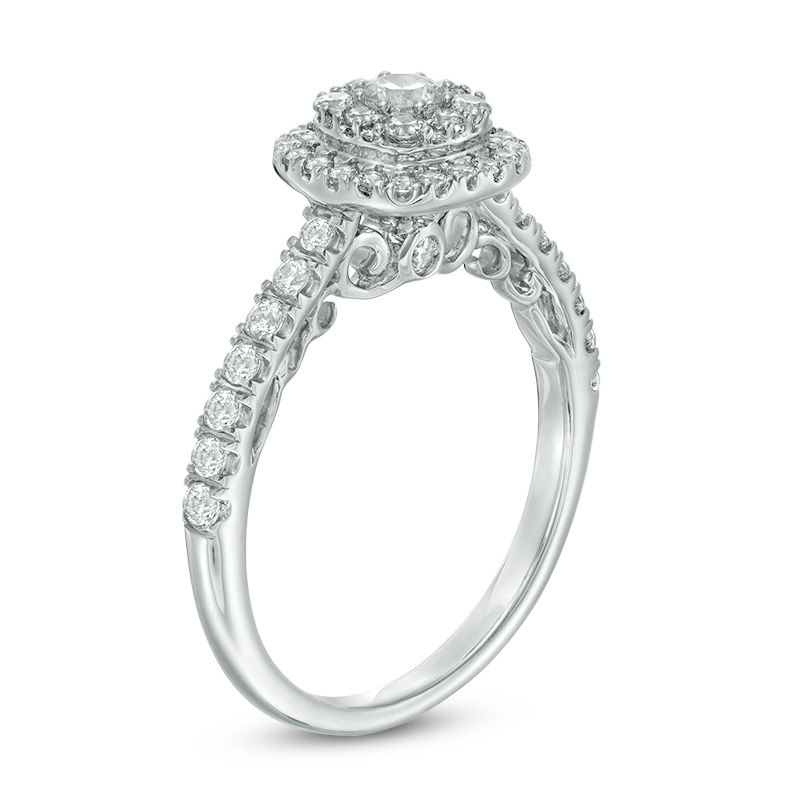 0.75 CT. T.W. Composite Diamond Cushion Frame Engagement Ring in 14K White Gold