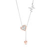 Diamond Accent Heart and Heartbeat Lariat Necklace in Sterling Silver and 10K Rose Gold - 26"