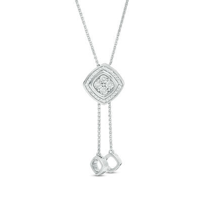 0.085 CT. T.W. Quad Diamond Tilted Frame Lariat Necklace in Sterling Silver - 26"