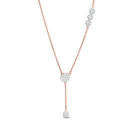 0.58 CT. T.W. Diamond Frame Station Lariat Necklace in Sterling Silver with 14K Rose Gold Plate - 26&quot;