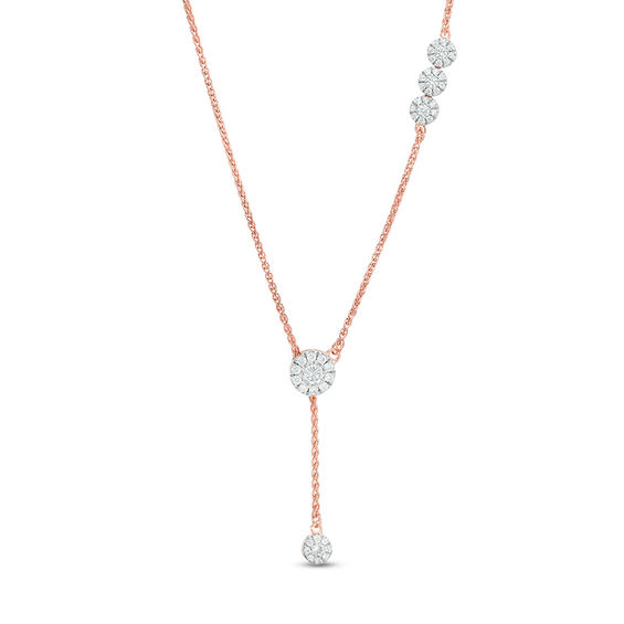 0.58 CT. T.W. Diamond Frame Station Lariat Necklace in Sterling Silver with 14K Rose Gold Plate - 26"