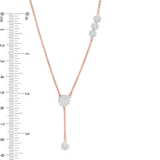 0.58 CT. T.W. Diamond Frame Station Lariat Necklace in Sterling Silver with 14K Rose Gold Plate - 26"