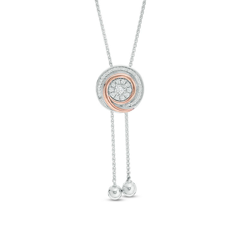 0.145 CT. T.W. Diamond Swirl Lariat Necklace in Sterling Silver and 10K Rose Gold - 26"|Peoples Jewellers