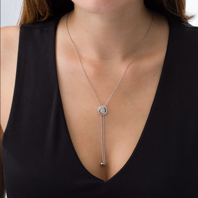 0.145 CT. T.W. Diamond Swirl Lariat Necklace in Sterling Silver and 10K Rose Gold - 26"