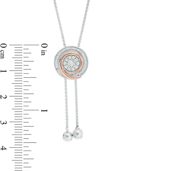 0.145 CT. T.W. Diamond Swirl Lariat Necklace in Sterling Silver and 10K Rose Gold - 26"