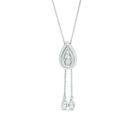 0.23 CT. T.W. Diamond Teardrop Frame Lariat Necklace in Sterling Silver - 26&quot;