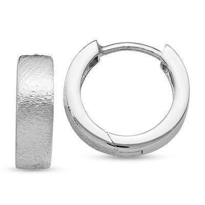 14.25mm Textured Huggie Hoop Earrings in Sterling Silver