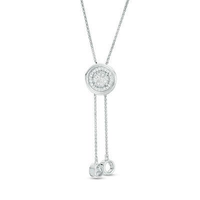 0.115 CT. T.W. Diamond Circle Lariat Necklace in Sterling Silver - 26"