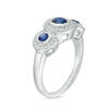 Thumbnail Image 1 of Bezel-Set Lab-Created Blue and White Sapphire Frame Three Stone Ring in Sterling Silver