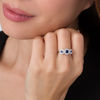 Thumbnail Image 2 of Bezel-Set Lab-Created Blue and White Sapphire Frame Three Stone Ring in Sterling Silver