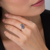 Thumbnail Image 2 of Lab-Created Blue and White Sapphire Double Flower Bypass Ring in Sterling Silver