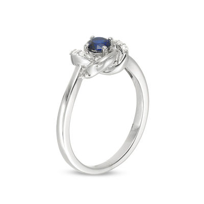 4.0mm Lab-Created Blue Sapphire and 0.065 CT. T.W. Diamond Knot Frame Ring in Sterling Silver