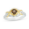 5.0mm Smoky Quartz Wrapped Split Shank Ring in Sterling Silver and 10K Gold