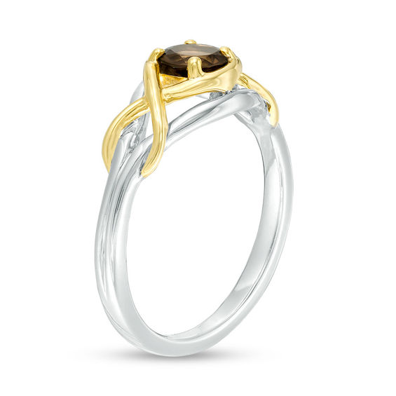 5.0mm Smoky Quartz Wrapped Split Shank Ring in Sterling Silver and 10K Gold