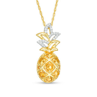 Citrine and 0.067 CT. T.W. Diamond Pineapple Pendant in Sterling Silver with 14K Gold Plate