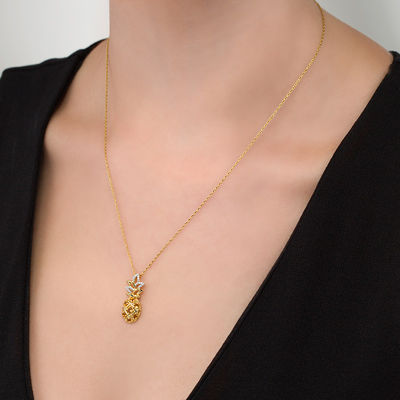 Citrine and 0.067 CT. T.W. Diamond Pineapple Pendant in Sterling Silver with 14K Gold Plate