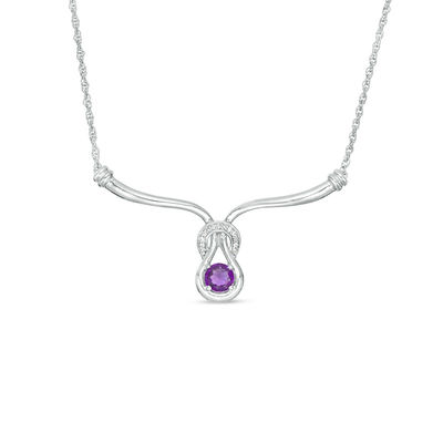 5.0mm Amethyst and 0.04 CT. T.W. Diamond Loop Knot Necklace in Sterling Silver