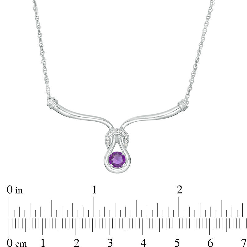 5.0mm Amethyst and 0.04 CT. T.W. Diamond Loop Knot Necklace in Sterling Silver|Peoples Jewellers