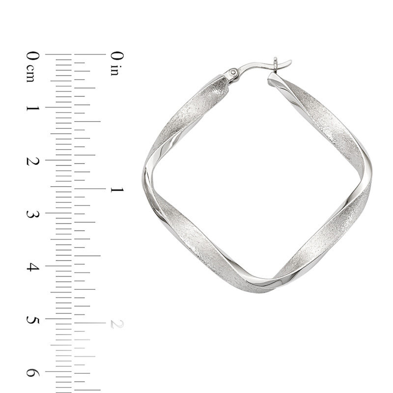 3.0 x 45.0mm Diamond-Cut Twist Square Hoop Earrings in Sterling Silver|Peoples Jewellers