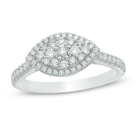 0.45 CT. T.W. Composite Diamond Marquise Frame Engagement Ring in 10K White Gold