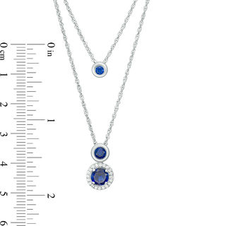 Lab-Created Blue and White Sapphire Frame Double Strand Necklace in Sterling Silver - 20"