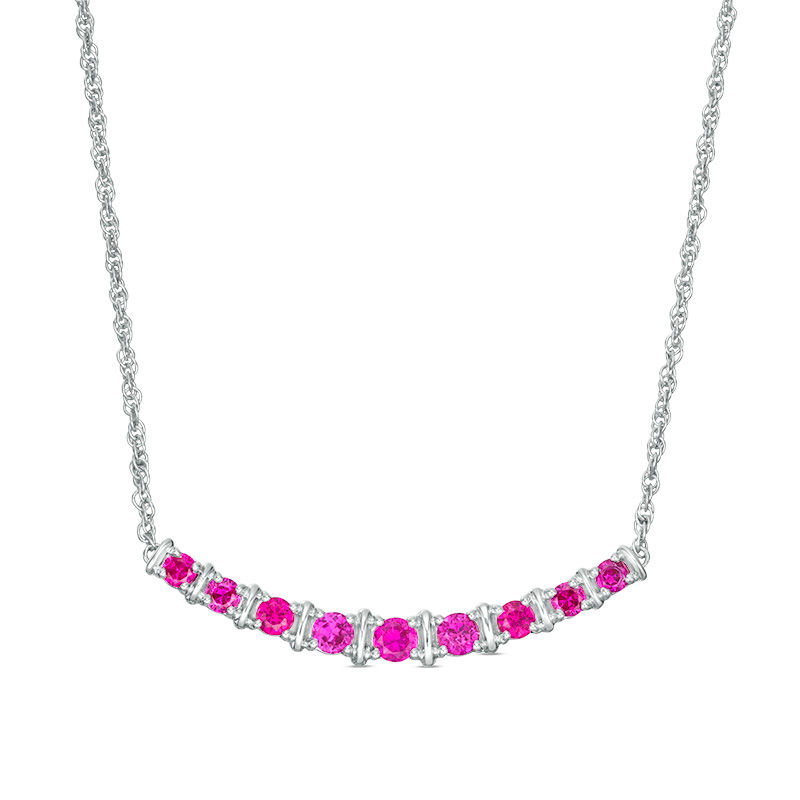 Graduated Lab-Created Ruby Curved Bar Necklace in Sterling Silver|Peoples Jewellers