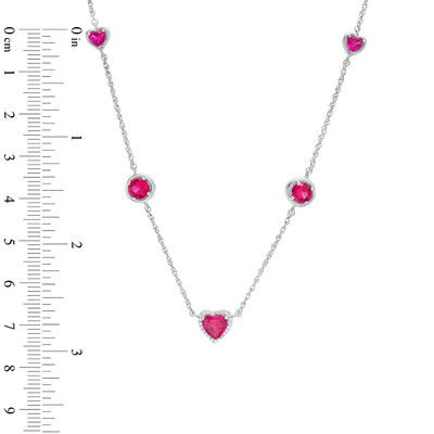 Lab-Created Ruby and 0.067 CT. T.W. Diamond Station Necklace in Sterling Silver