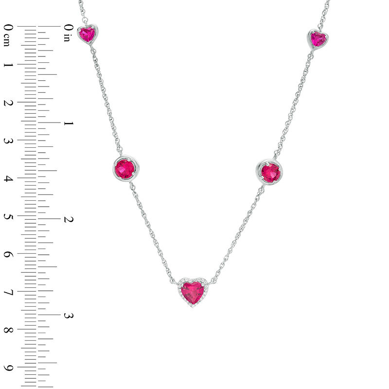 Lab-Created Ruby and 0.067 CT. T.W. Diamond Station Necklace in Sterling Silver|Peoples Jewellers