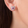 Thumbnail Image 1 of Lab-Created Ruby and 0.23 CT. T.W. Diamond Heart Cluster Frame Stud Earrings in Sterling Silver