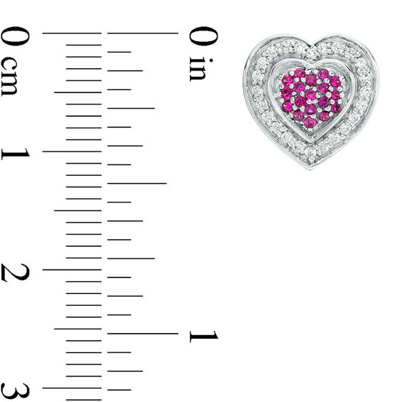 Lab-Created Ruby and 0.23 CT. T.W. Diamond Heart Cluster Frame Stud Earrings in Sterling Silver